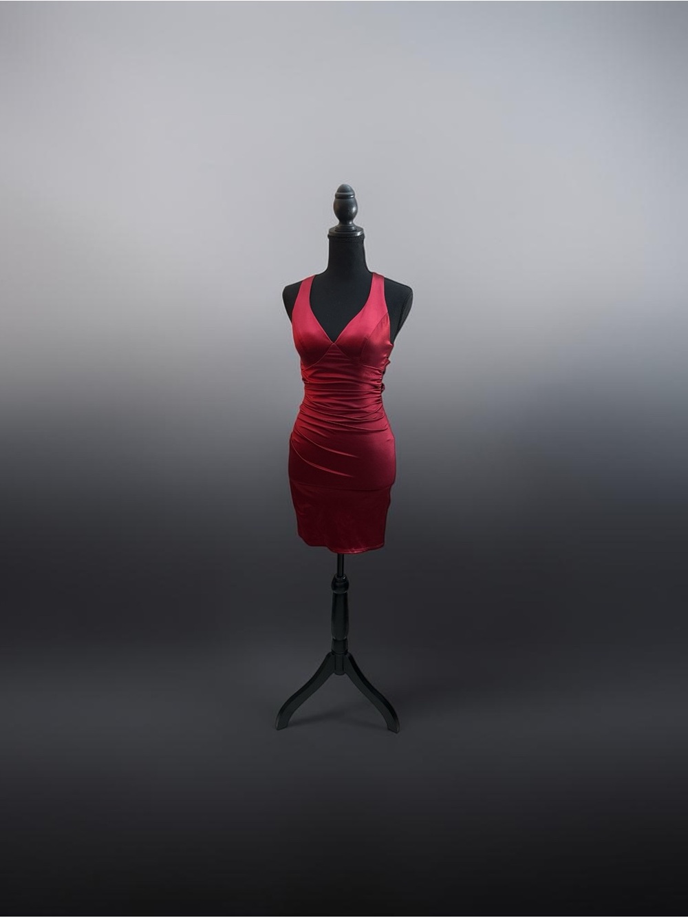 B Darlin Cranberry Satin V-Neck Bodycon Dress